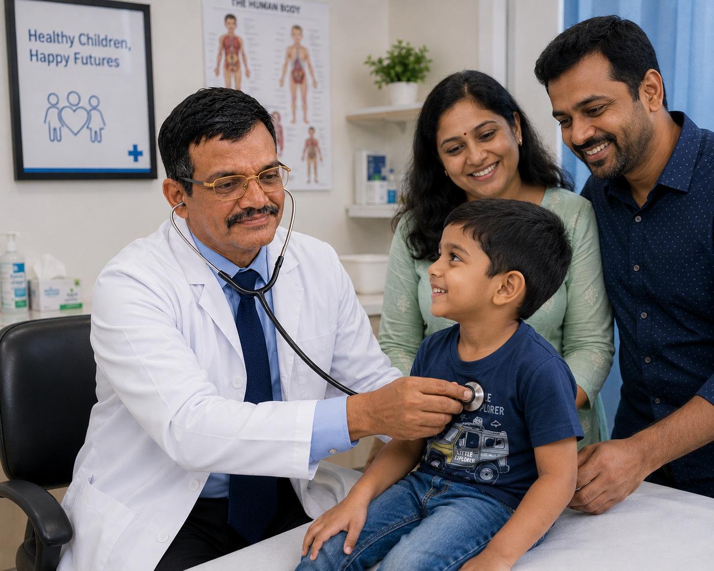 Dr. Mangala Prasad Roy examining a child
