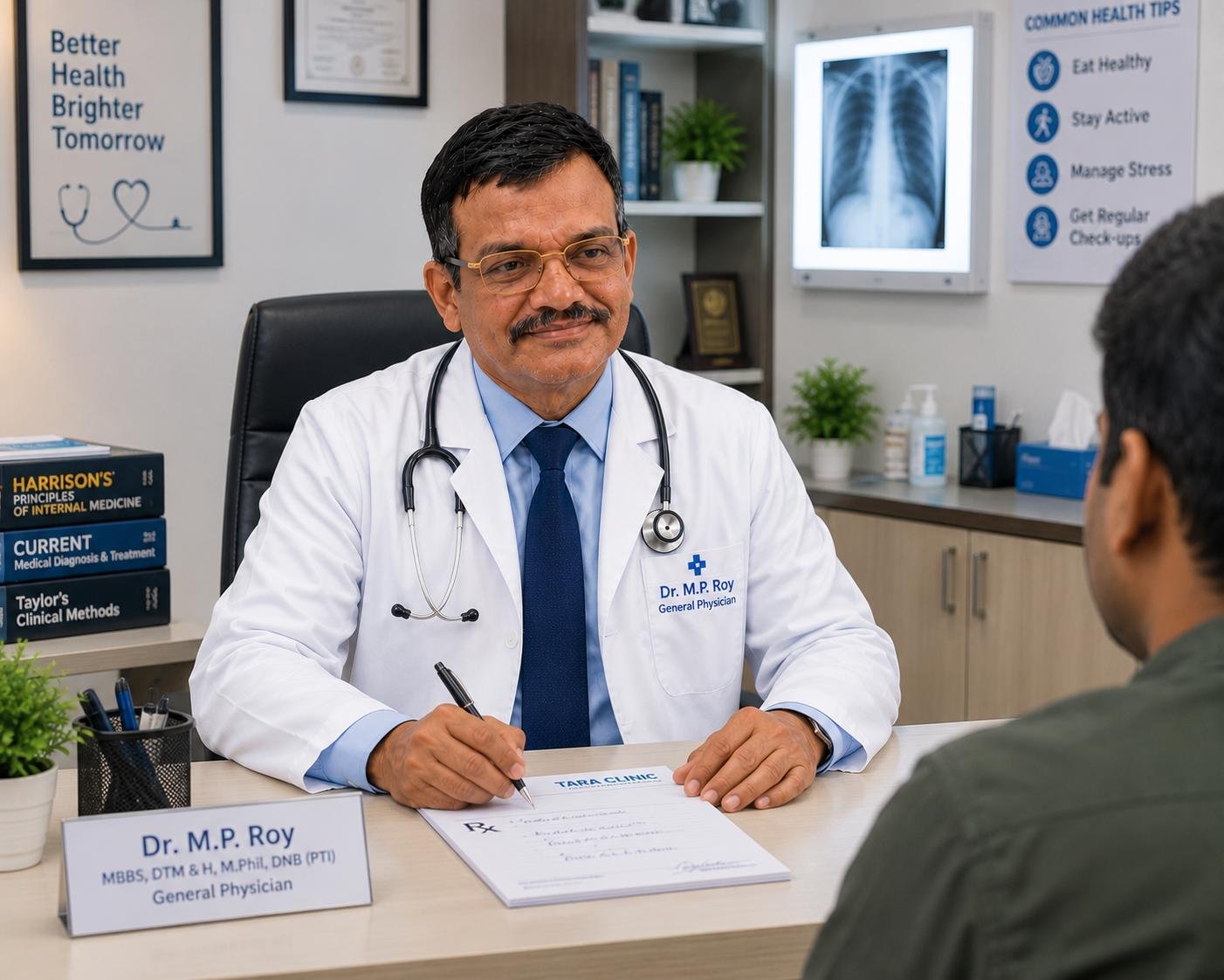 Consulting with patient